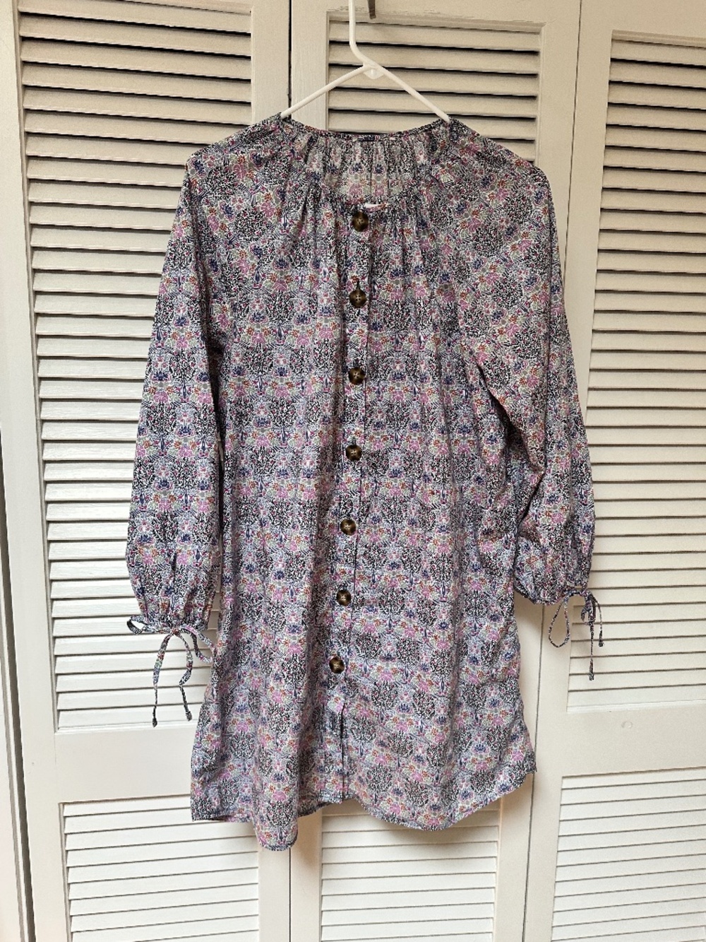 J. Crew Tie-Sleeve Button-Front Organic Cotton Dress Liberty Club Nouveau Print - Picture 1 of 15